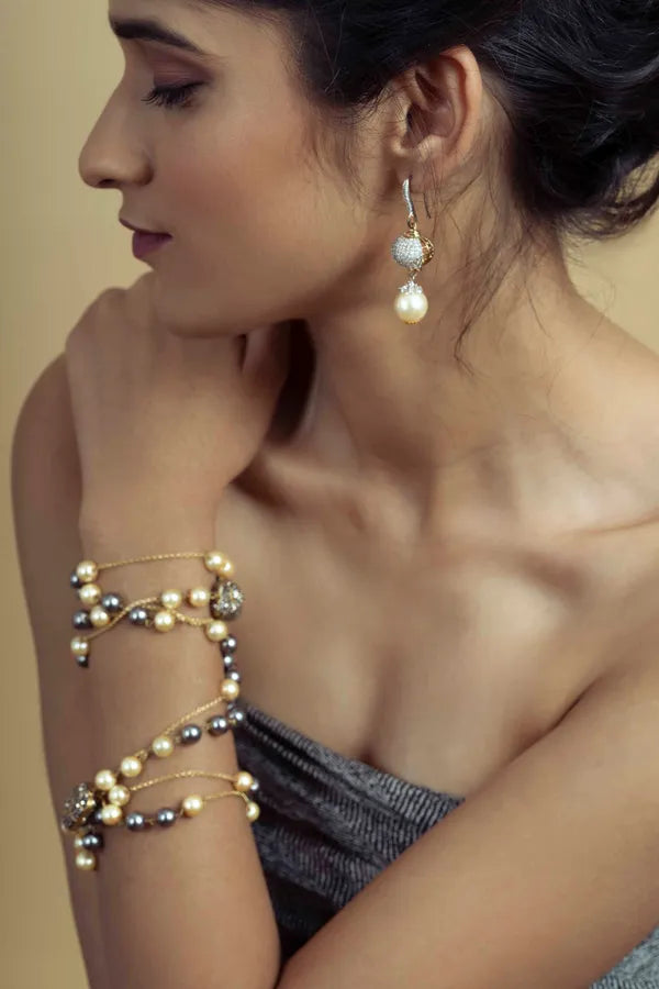 Grey & White Pearls Long Necklace