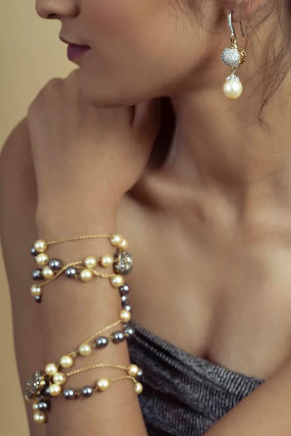 Grey & White Pearls Long Necklace