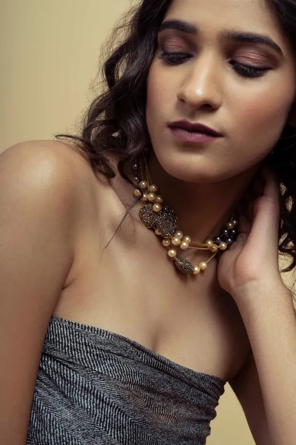 Grey & White Pearls Long Necklace