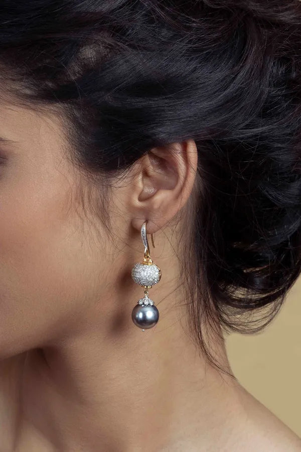 Cubic Zircon Grey Pearl Dangler Drop Earrings