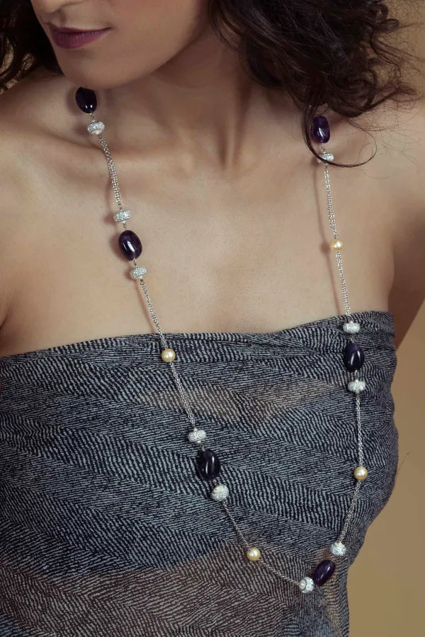 Purple & White Pearl Amethyst Zirconia Necklace