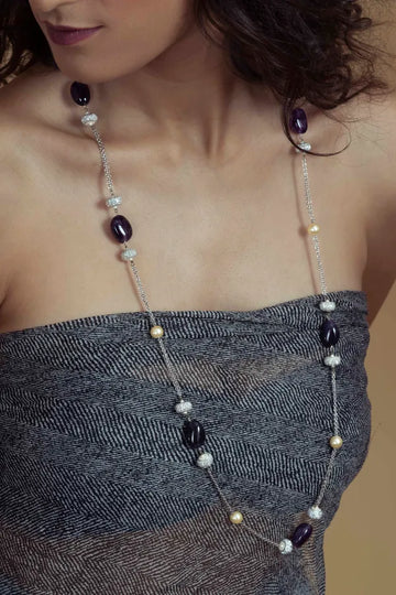 Purple & White Pearl Amethyst Zirconia Necklace