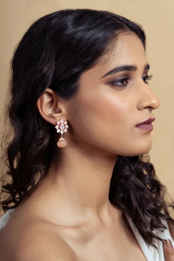 Rose Gold Zirconia Flower Drop Earrings
