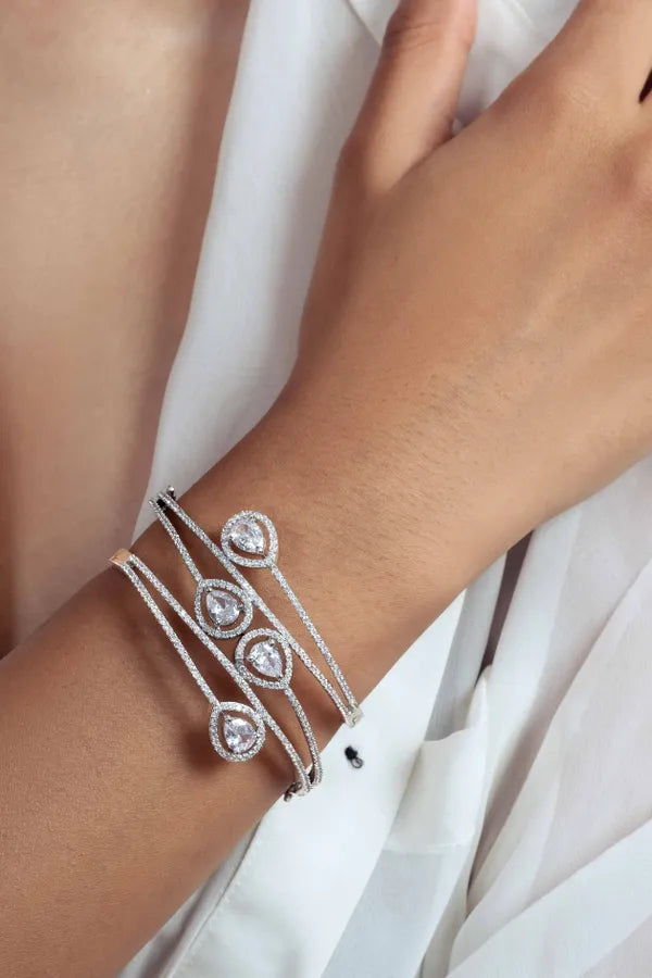 Silver Zirconia Adjustable Bangle Bracelet