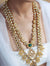 Statement Carved Emerald Gold Tone Double Line Necklace