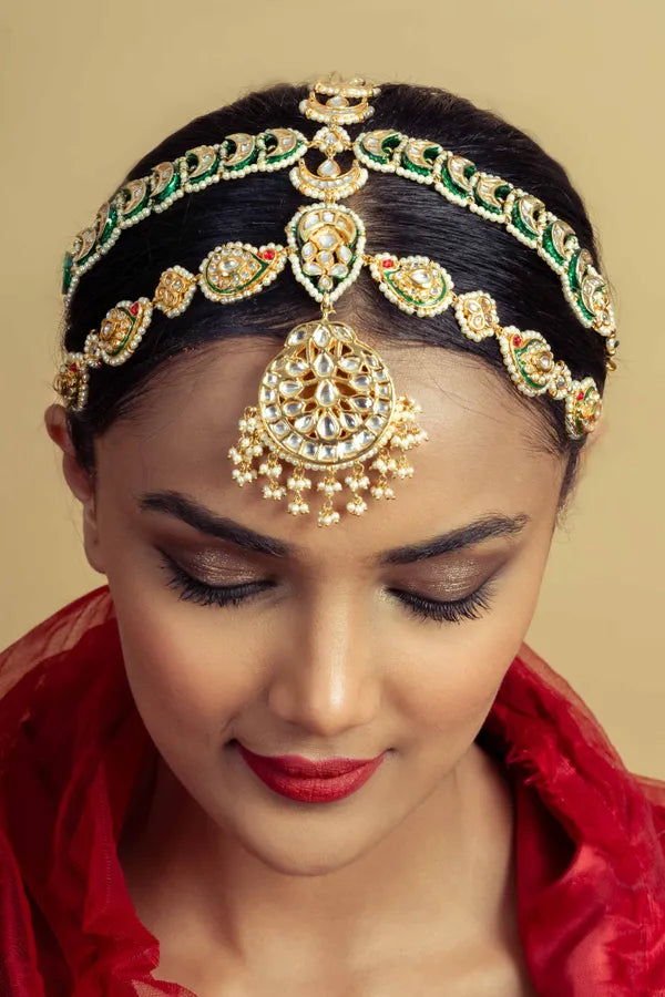 Statement Gold And Green Paisley Mathapatti