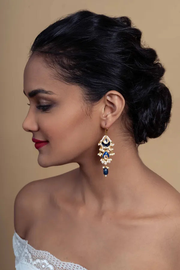 Blue Kundan Pearl Dangler Earrings