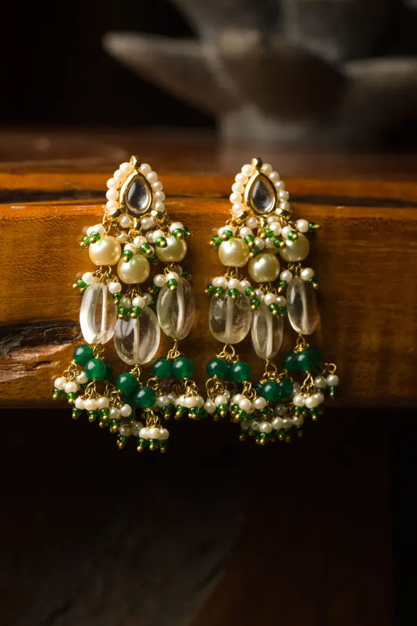 Green & Gold Kundan Biya Earrings