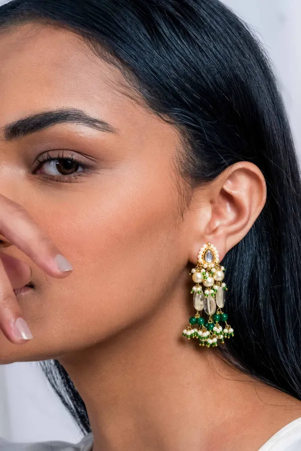 Green & Gold Kundan Biya Earrings