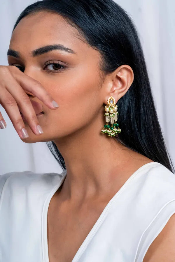 Green & Gold Kundan Biya Earrings