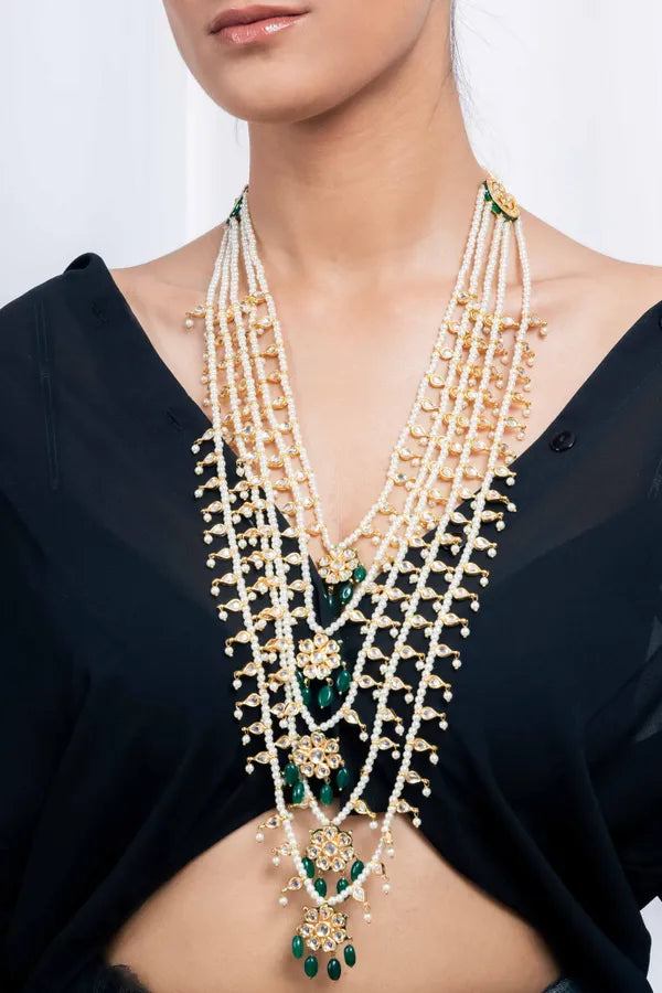 Gold & Green Kundan Biya Emerald Drops Panchlada