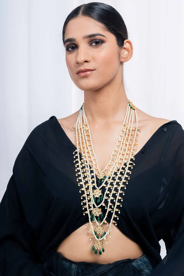 Gold & Green Kundan Biya Emerald Drops Panchlada