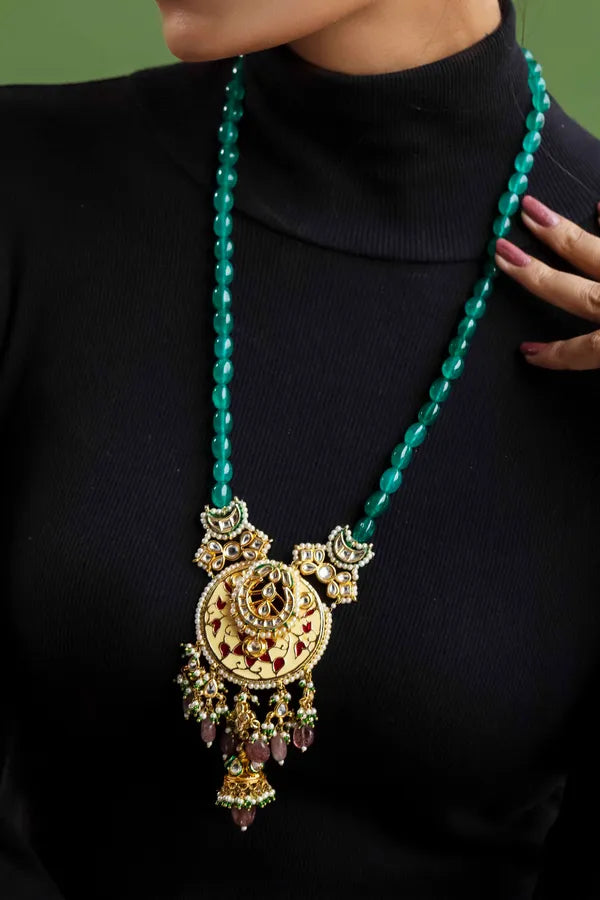 Red & Yellow Meenakari Jhumki Necklace
