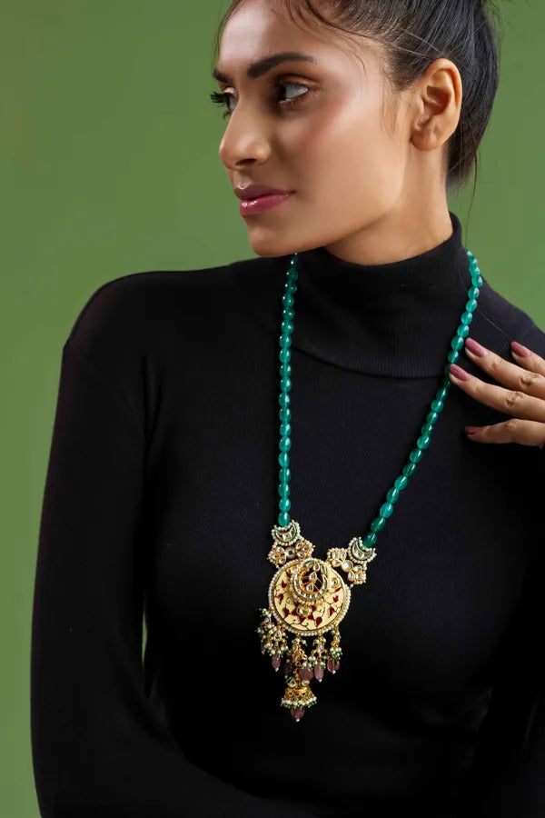 Red & Yellow Meenakari Jhumki Necklace
