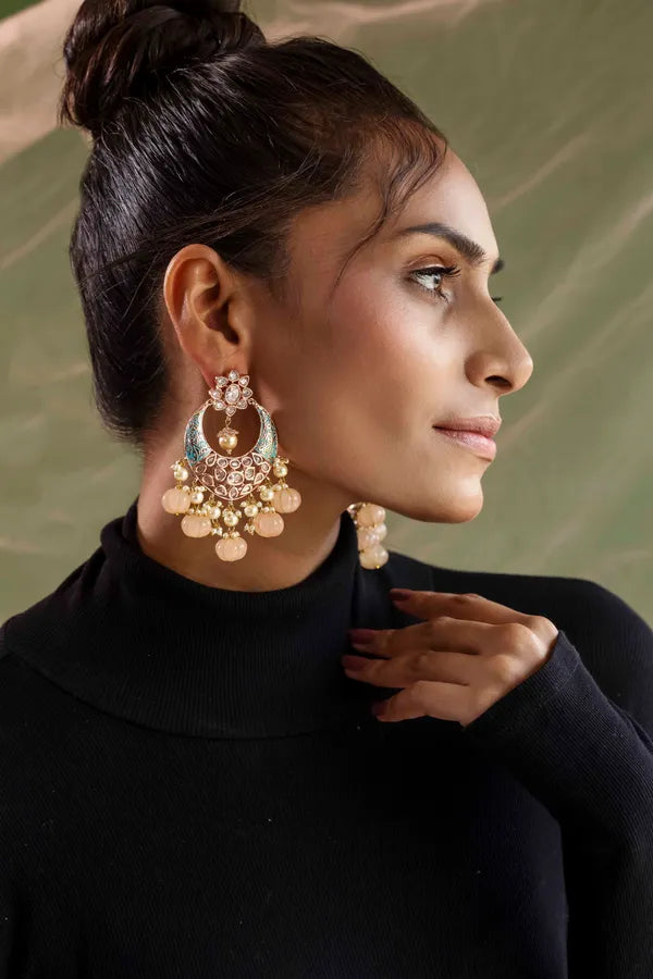 Blue Meena Chandbalis With Pearl Drops
