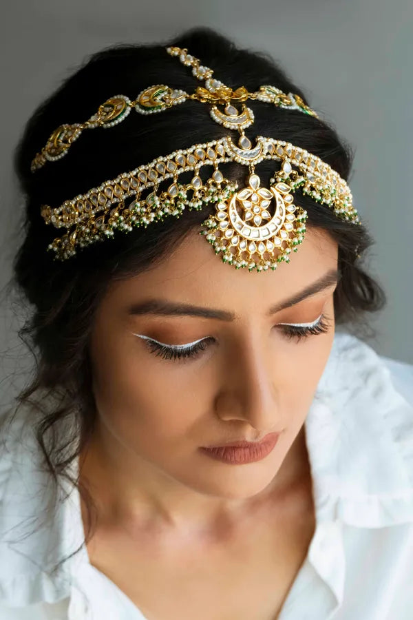 Statement Gold & Green Bridal Kundan Mathapatti