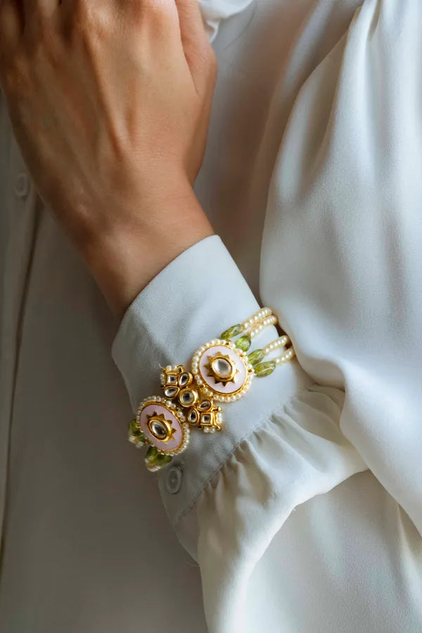 Pink Enamel Kundan Bracelet