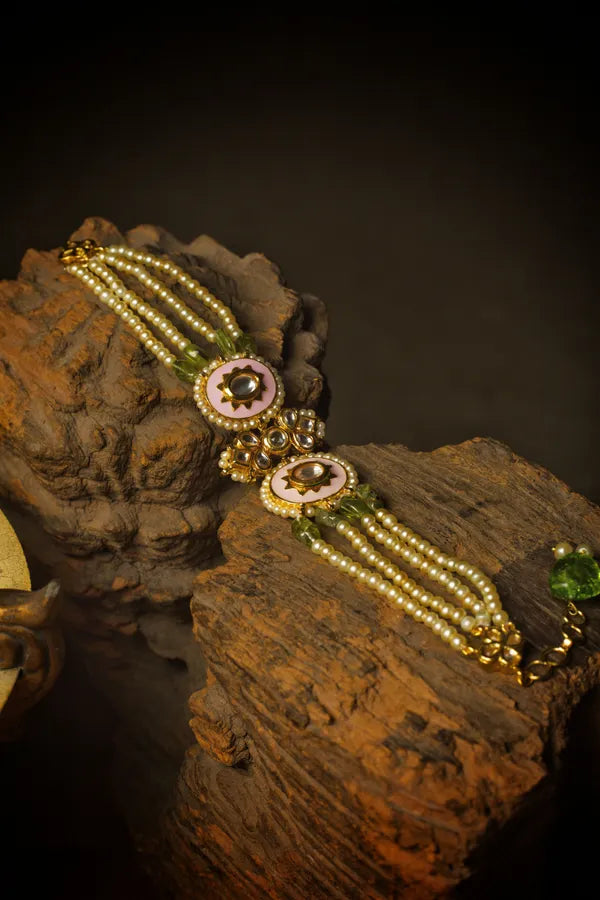 Pink Enamel Kundan Bracelet