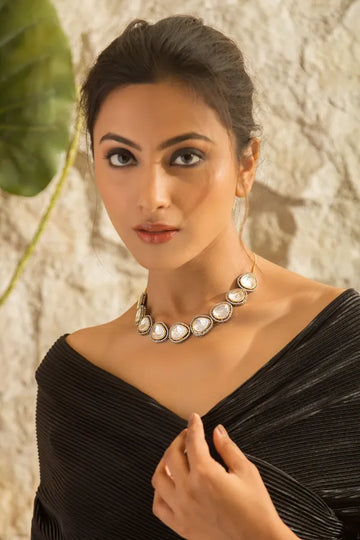 White & Silver Zirconia Choker Necklace