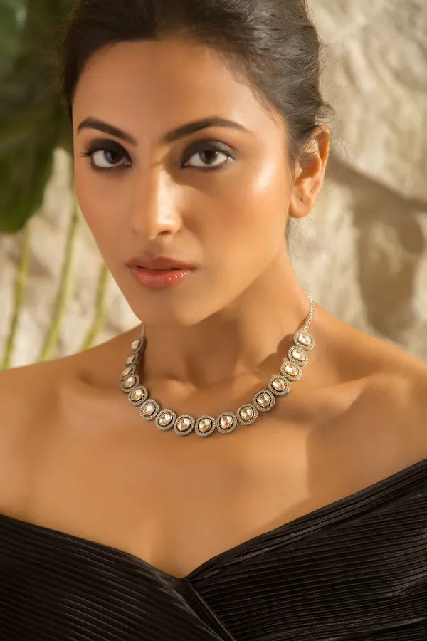 Single Line Silver & Gold Zirconia Necklace