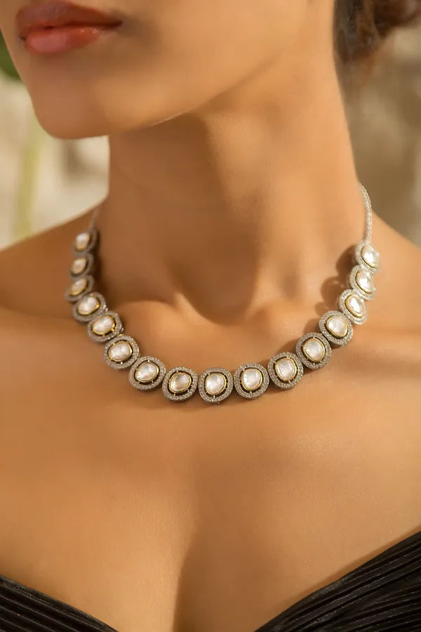Single Line Silver & Gold Zirconia Necklace