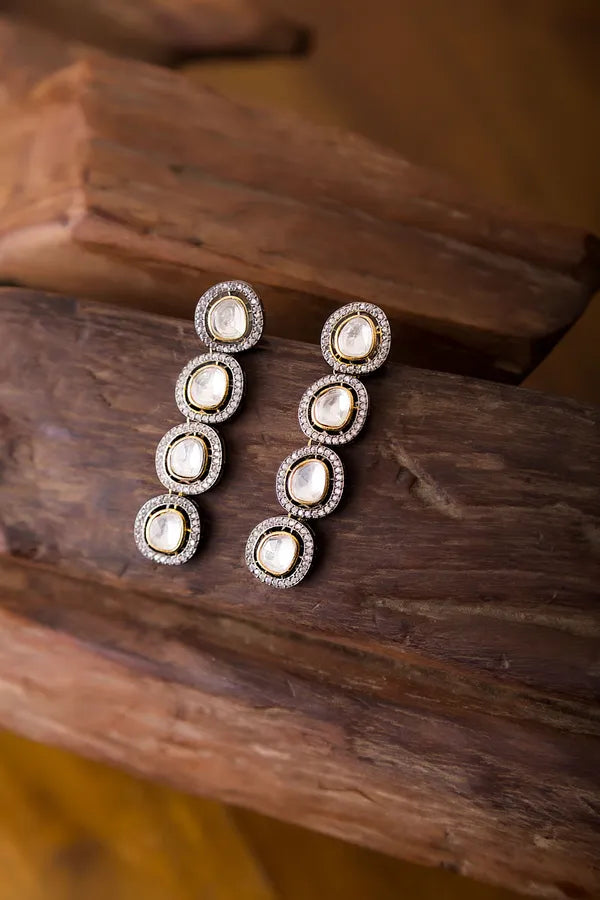 Gold & Silver Zirconia Dangler Earrings