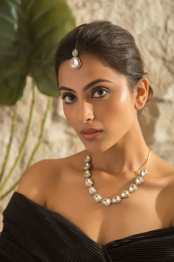 Dual Finish Gold Silver Zirconia Maang Tikka