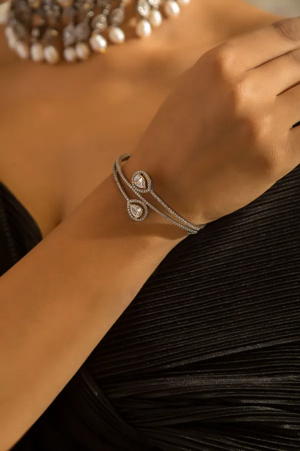 Loaded Silver Zirconia Adjustable Bangle Bracelet