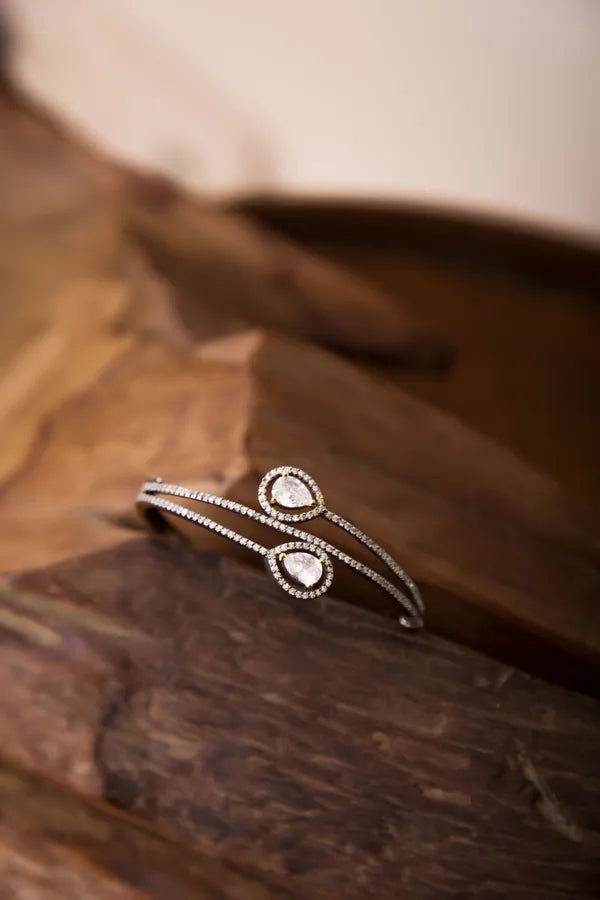 Loaded Silver Zirconia Adjustable Bangle Bracelet