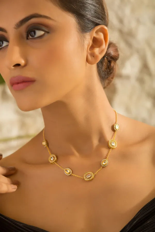 Gold & Silver Zirconia Gold Chain Necklace