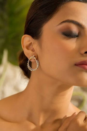 Double Layer Gold & Silver Zirconia Earrings