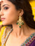 Statement Gold & White Earrings With Green Drops & Pearls