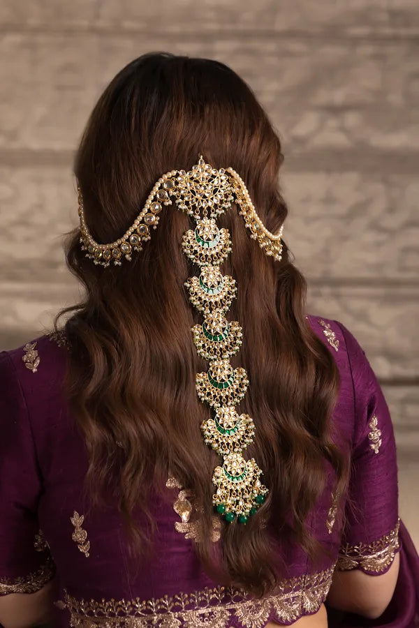 Gold & Green Kundan Green Drops With Pearls Choti Phool