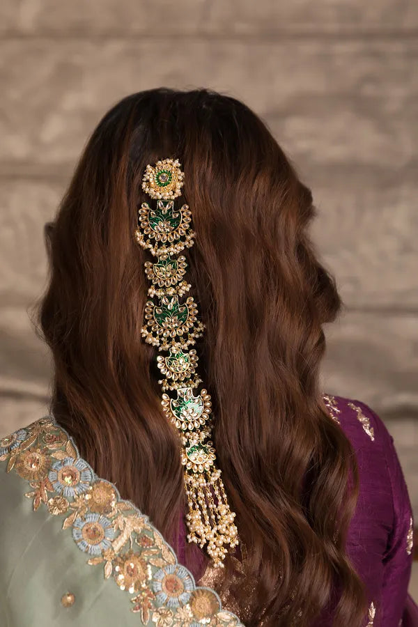 Green Meenakari & Pearls Kundan Choti Phool