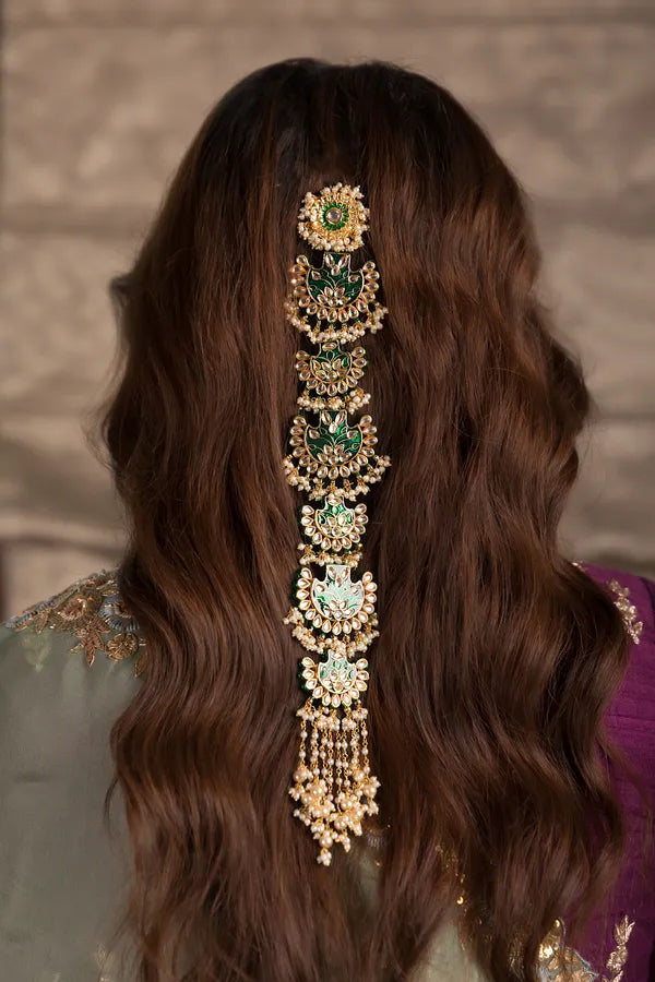Green Meenakari & Pearls Kundan Choti Phool