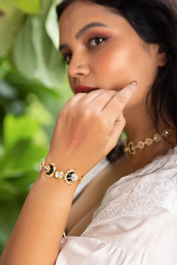 Blue Meenakari Pearls kundan Bracelet