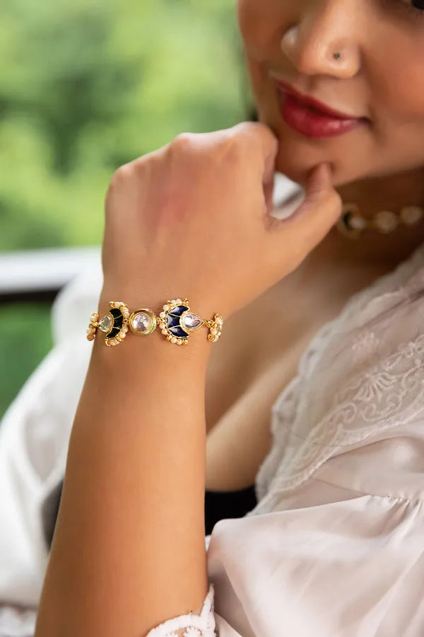 Blue Meenakari Pearls kundan Bracelet