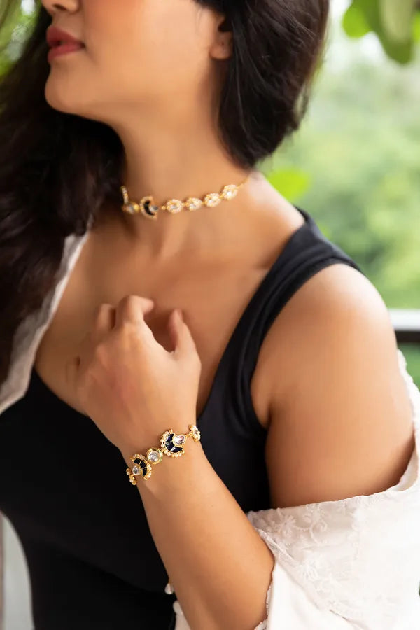 Blue Meenakari Pearls kundan Bracelet