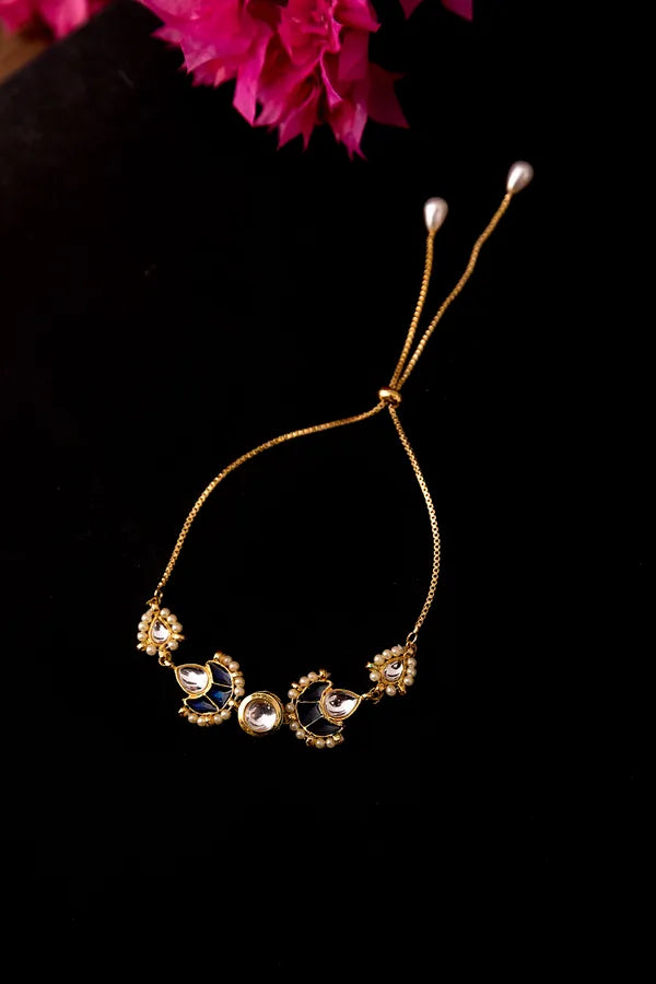 Blue Meenakari Pearls kundan Bracelet