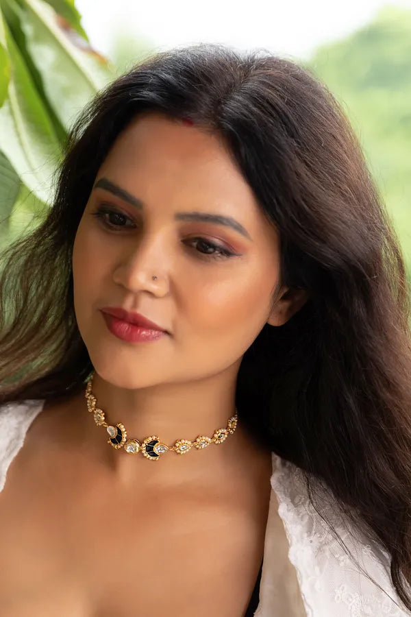 Blue Meenakari Pearls Kundan Choker Necklace