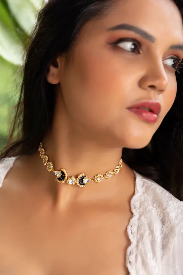 Blue Meenakari Pearls Kundan Choker Necklace