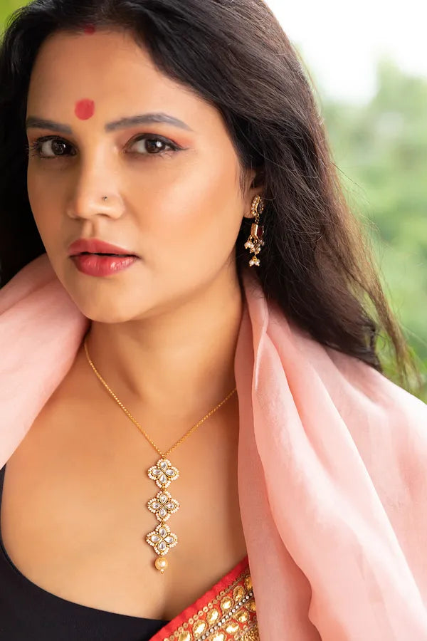 White Kundan Pearl Drop Pendent