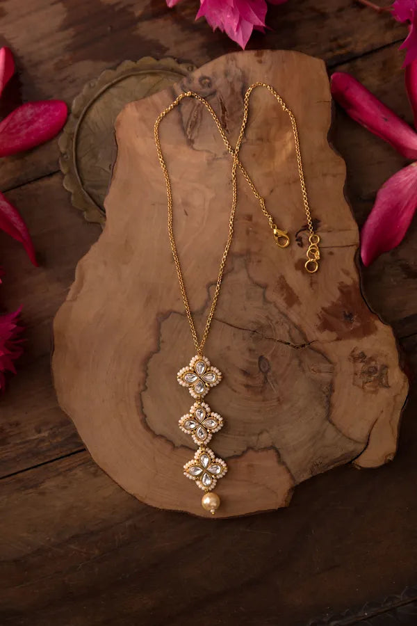 White Kundan Pearl Drop Pendent
