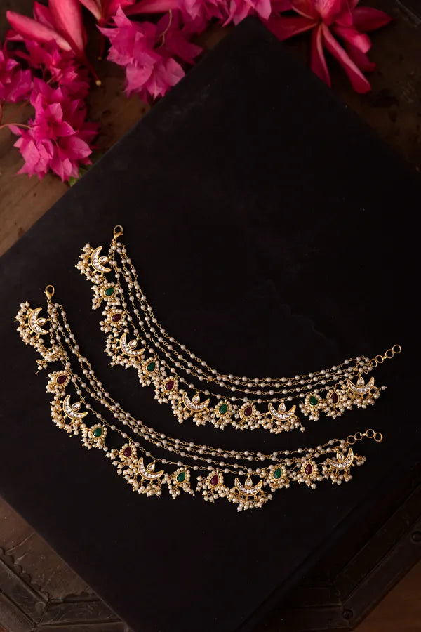 Kundan Red Green Pearls Drops Anklet