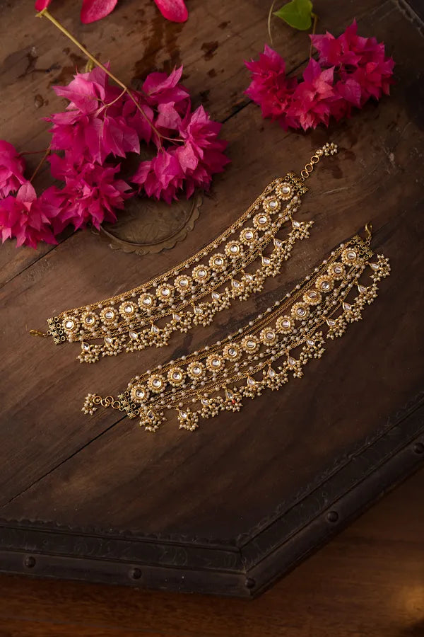 White Kundan Pearls Drops Anklet