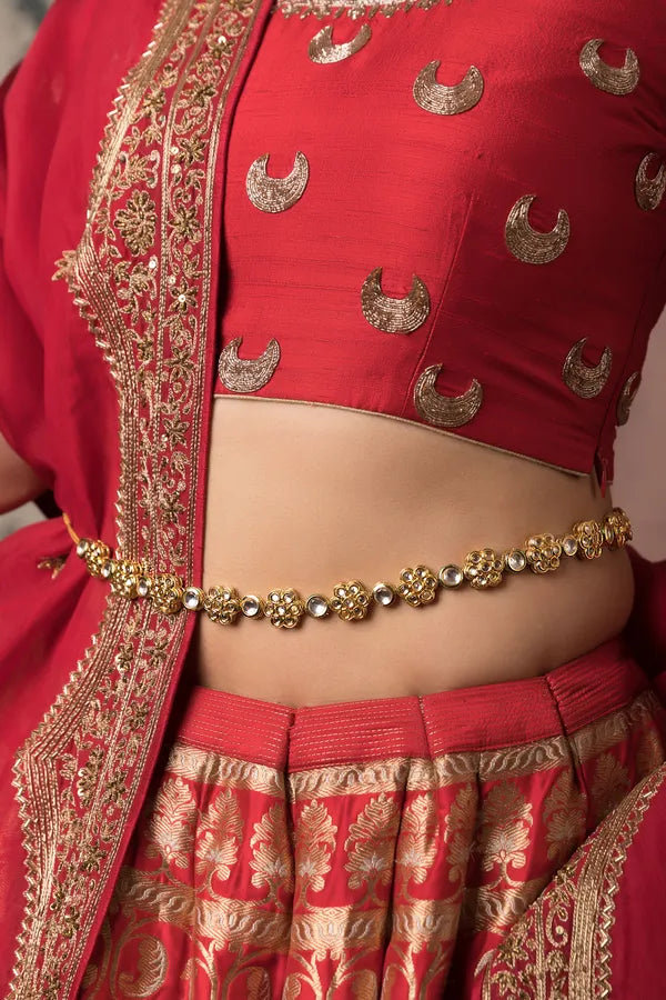 White Kundan Flower Kamarbandh