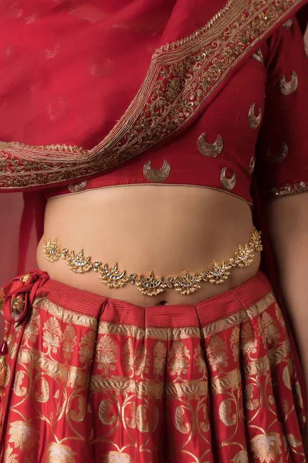 White Kundan Chand Pearls Kamarbandh