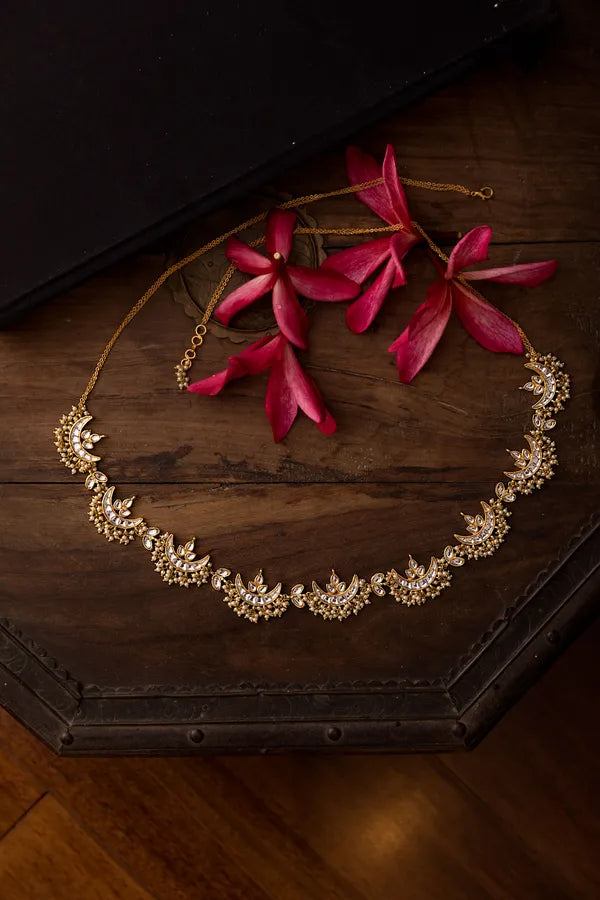 White Kundan Chand Pearls Headband