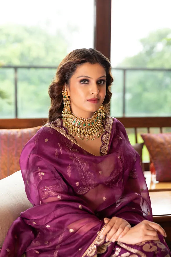 Green Centre With Citrine & Kundan Drops Jhumki Earrings