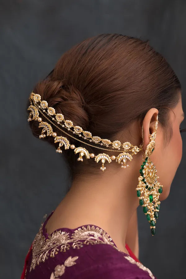 Gold Finish Chand Biya Pearl Kundan Kaan Saharas